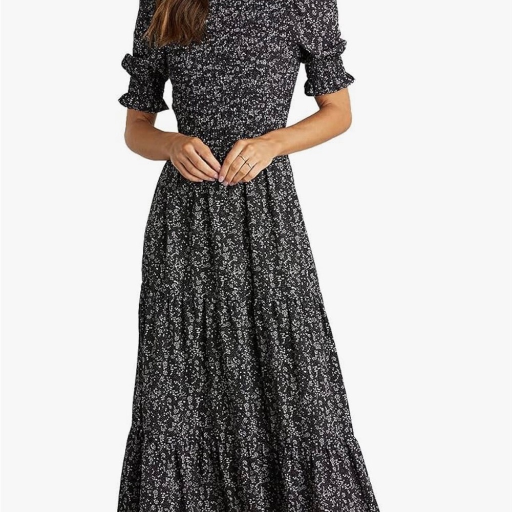 Elegant Black Floral Women's Midi Dress